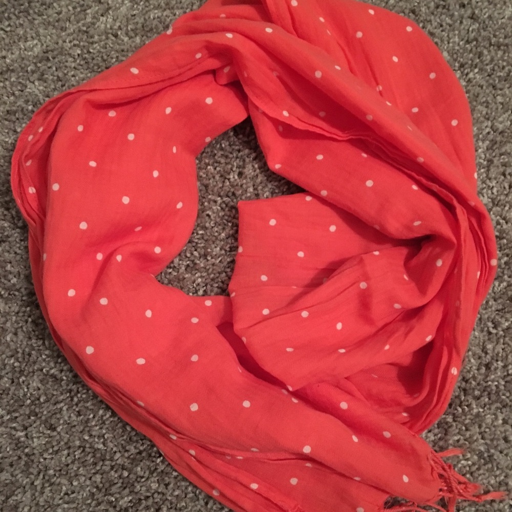 Summer scarf, coral w/white polka dots!